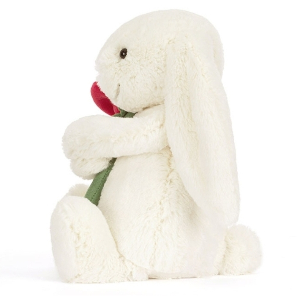 Jellycat Cream Bunny With Rose Soft & Plush 12.2x4.7x3.5" BNWT Authentic - Picture 2 of 7